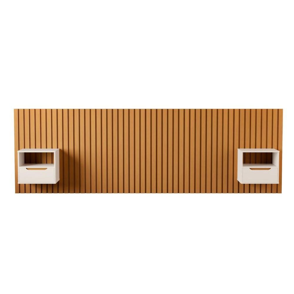 Cabeceira Ripada Maracá King MDF/MDP e 2 Mesa de Cabeceira Jatobá Off White Nature JB Bechara