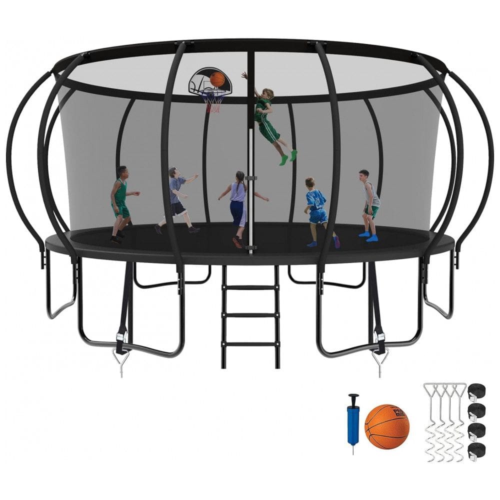 Cama Elastica Capacidade até 680 kg, Tamanho 4,5 Metros com Cesta de Basquete, SKYUP, Preto