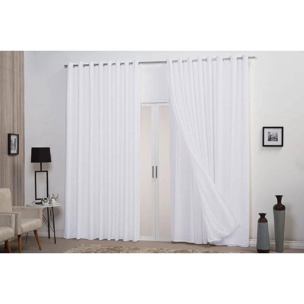 Cortina Branca Voil Com Forro Microfibra 6,00X2,50 Decoração