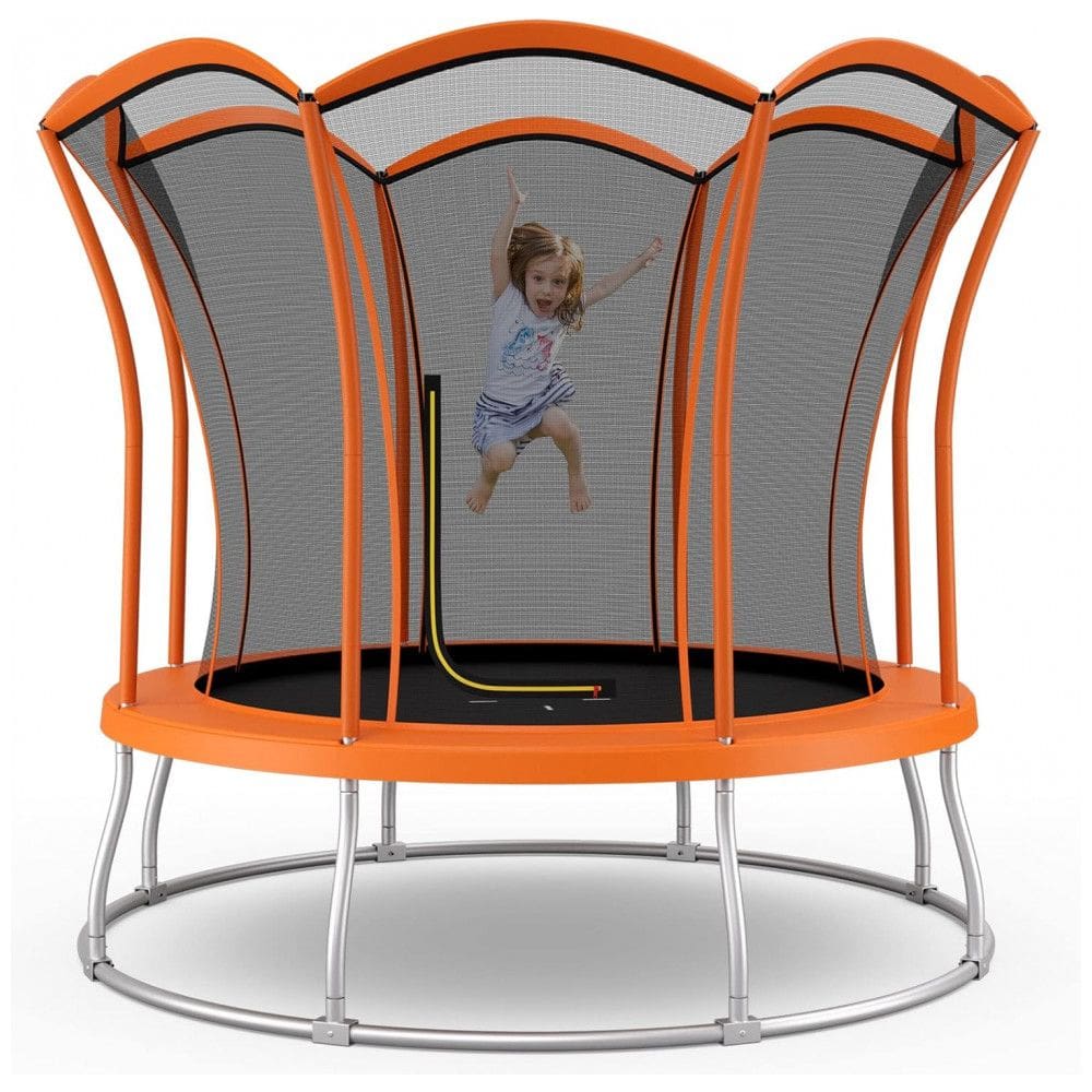 Trampolim externo Goplus 8FT 10FT, trampolim aprovado pela ASTM com formato de flor exclusivo, rede de gabinete, almofada de segurança,