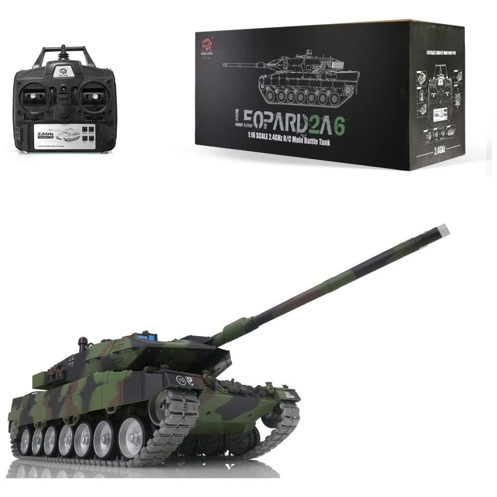 Tanque Militar Leopard2A6 de Controle Remoto com Trilhos de Metal e Torre Rotativa para Adultos, Wheelfun