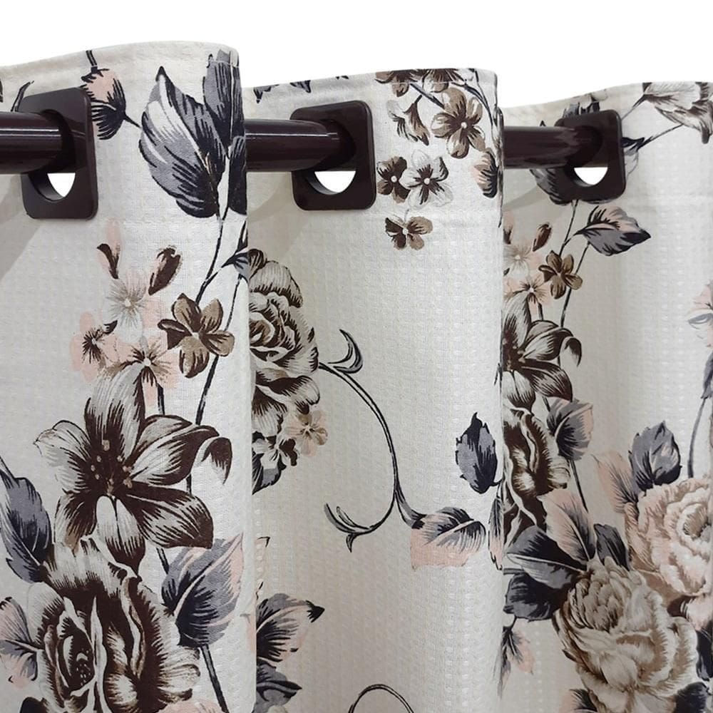 Cortina Bege Piquet Floral 4,00X2,30 Porta Balcão