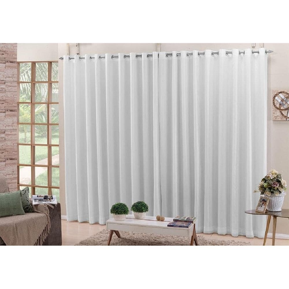 Cortina De Varão Voil Branco 4,00X2,50 Forro Blecaute Tecido