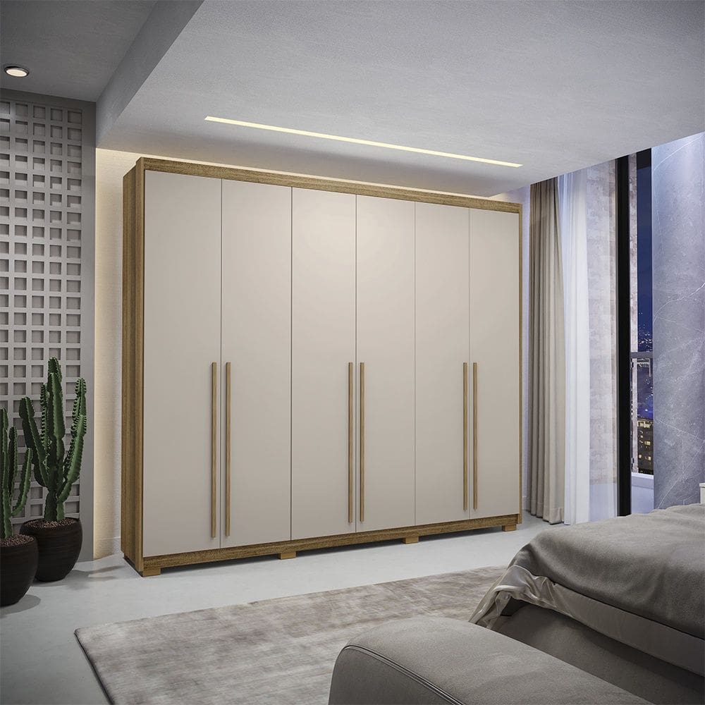 Guarda Roupa Roupeiro Casal Dubai Majestic 6 Portas 6 Gavetas Nature Fendy Vila Rica