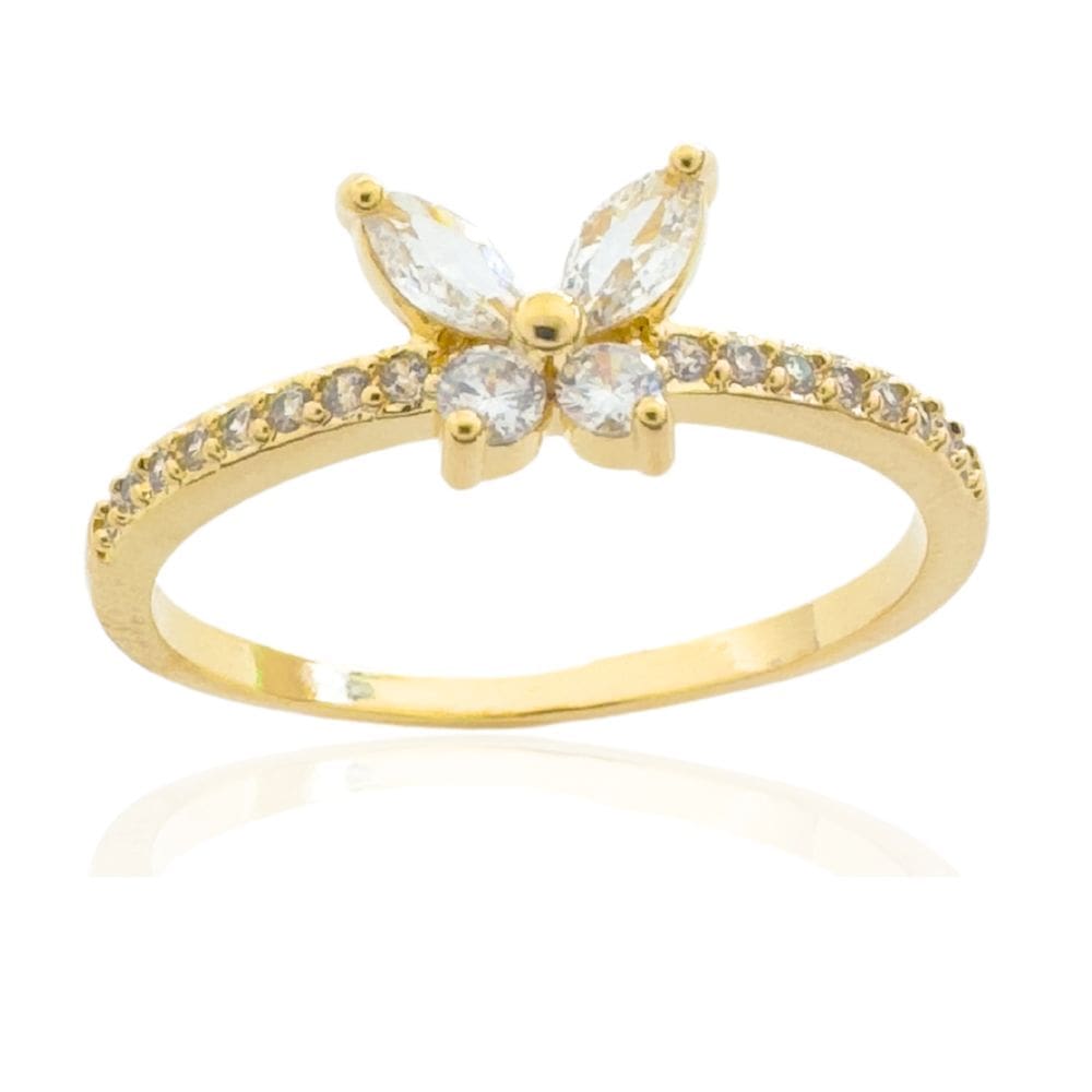 Anel Aro Cravejado Com Borboleta Cristal Banhado a Ouro