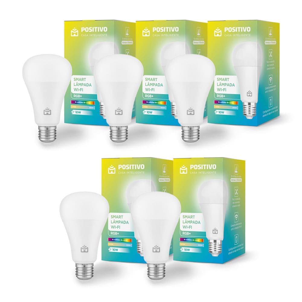 Kit 5 Smart Lâmpada Wi-Fi RGB+ Positivo Casa Inteligente - E27 - 10W - 1100 lm - RGB - 2700K/6500K - Wi-Fi