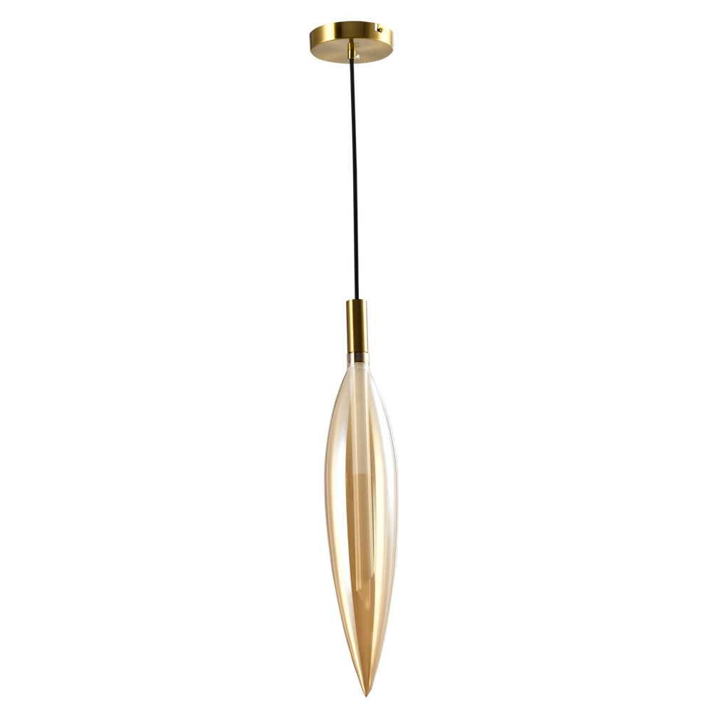 Pendente Pencil Moderno Led Dourado E Vidro Âmbar Ø10,3X54cm