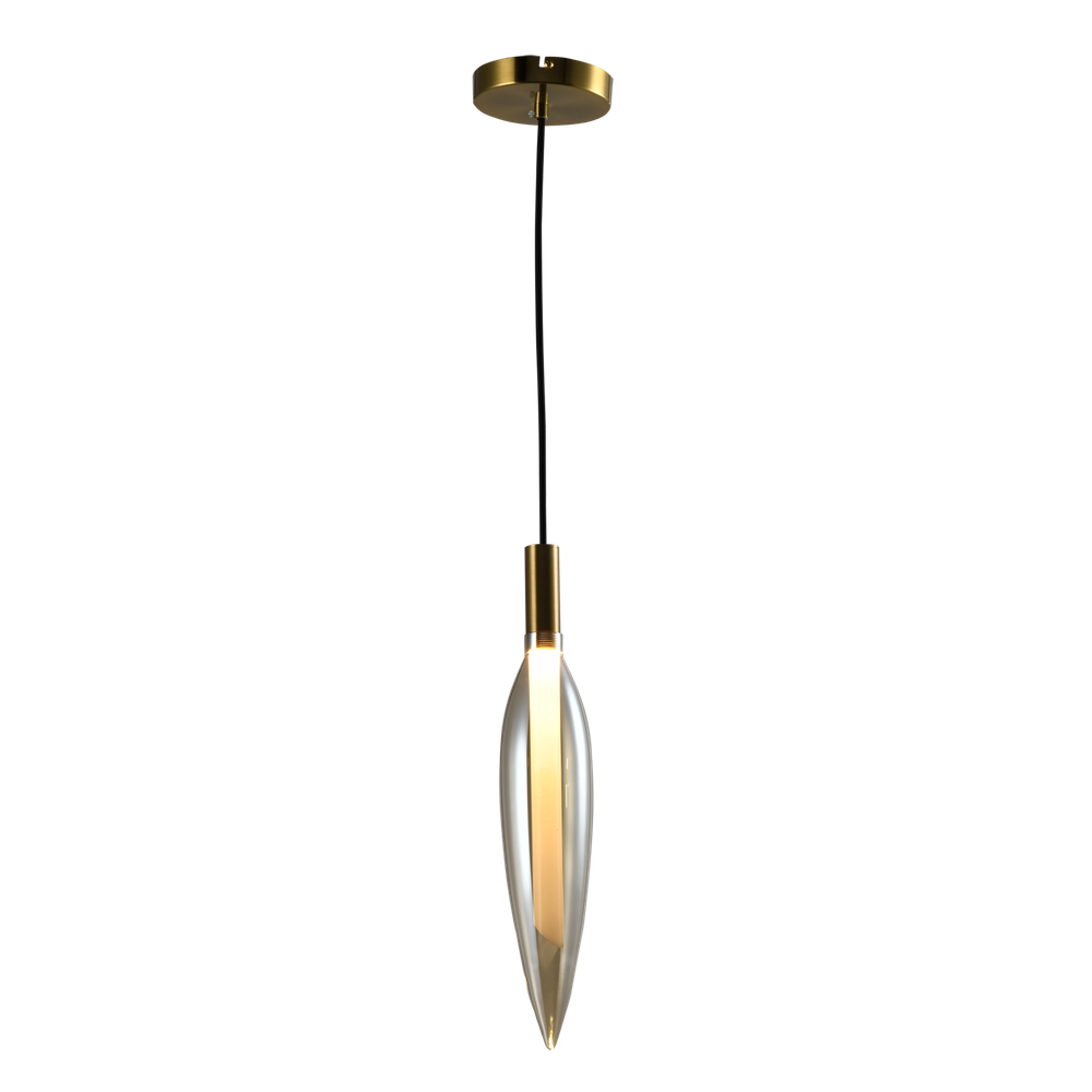 Pendente Pencil Led Moderno Dourado E Vidro Âmbar