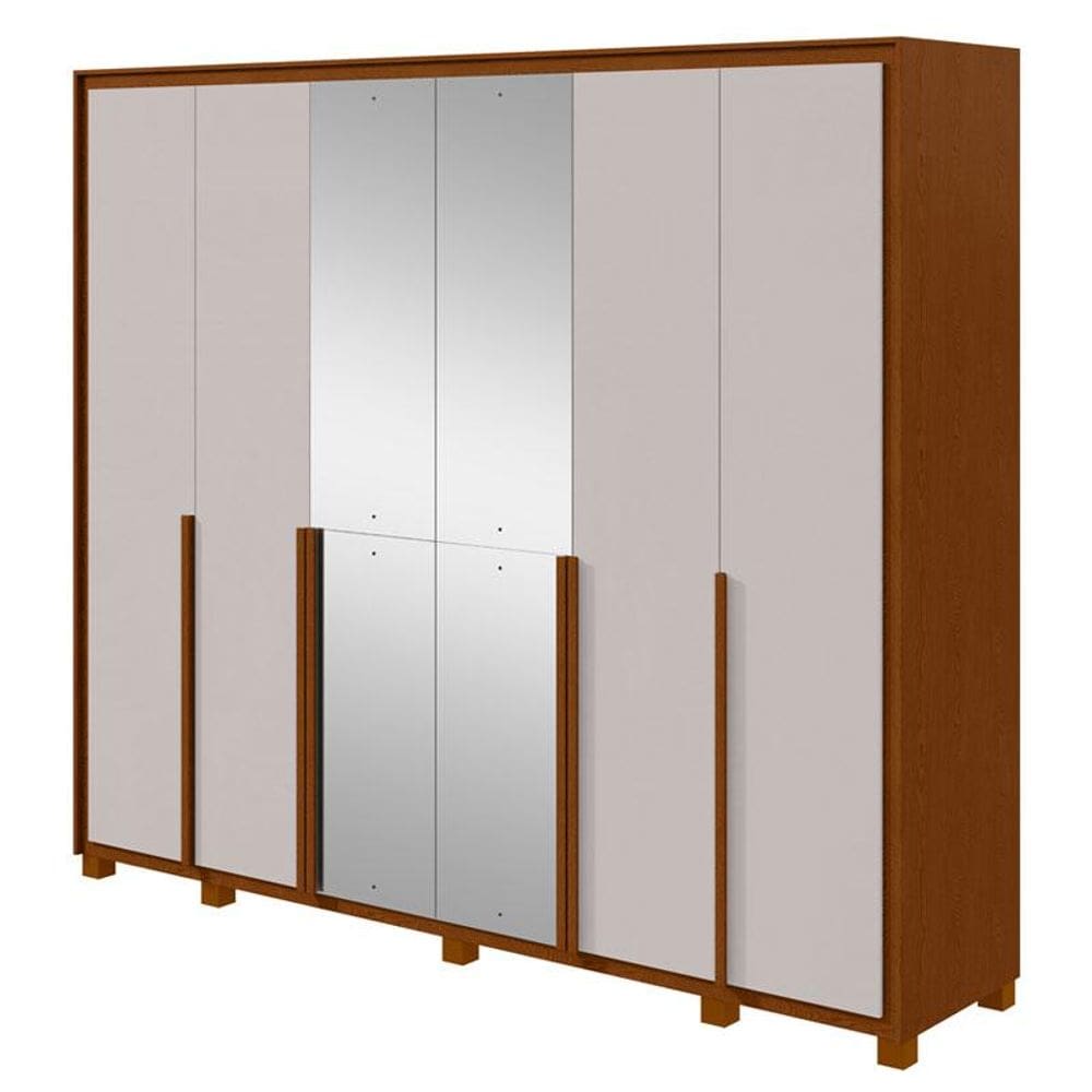 Guarda Roupa Casal Imperatore 3 Portas Frassino Off White com Espelho e Pés - Lopas