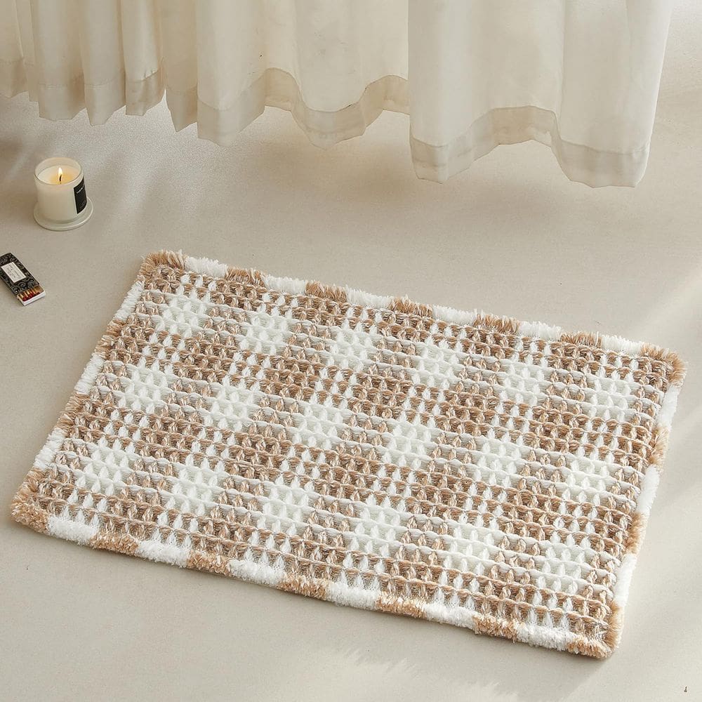 Tapete de banho TYUU Waffle cáqui e branco 60x40cm antiderrapante