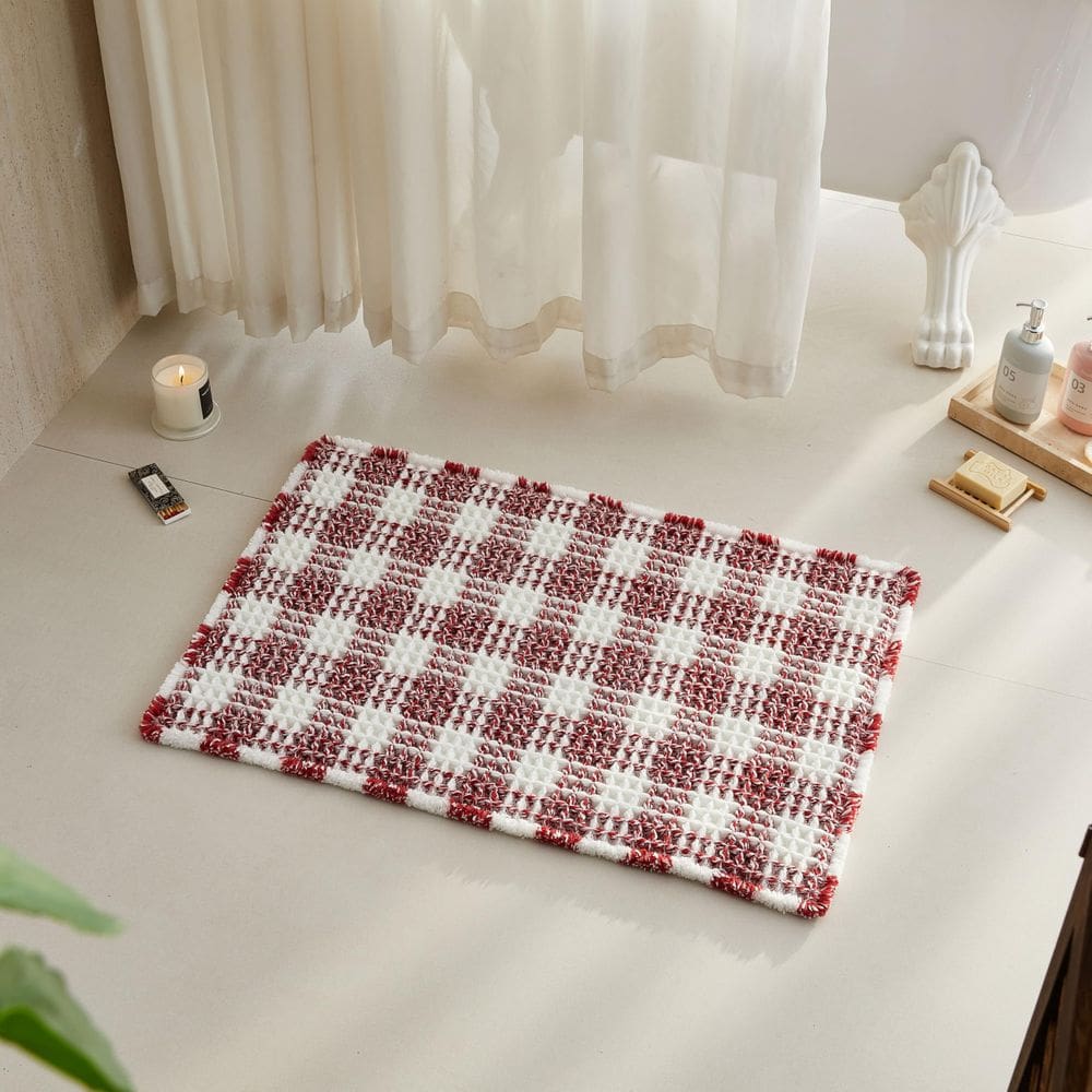 Tapete de banho TYUU Waffle vermelho e branco 60x40cm antiderrapante