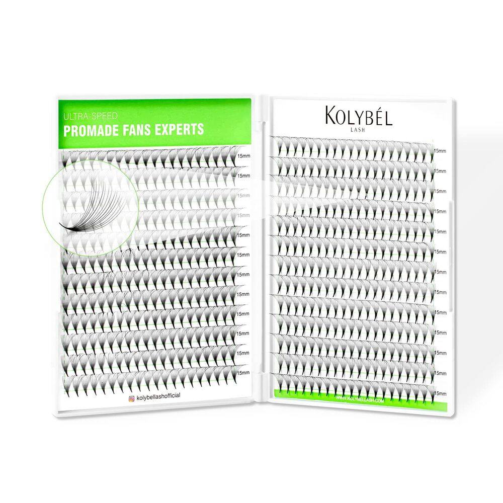 Extensões de cílios Ventiladores pré-fabricados Kolybel 14D 14mm 0,07 C Curl