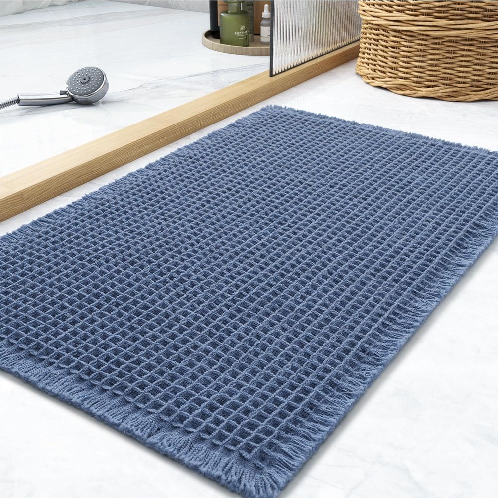 Tapete de banho Waffle superabsorvente antiderrapante azul 43x61cm