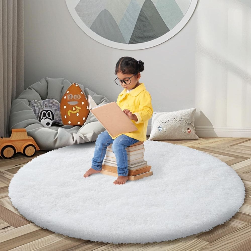 Tapete Area junhejiamei Super Soft Circle para meninas F4 branco