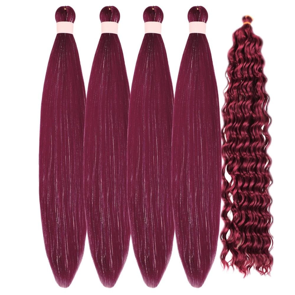 Braiding Hair Gozill Tinsel Vermelho Escuro Pré-esticado 4x26 polegadas