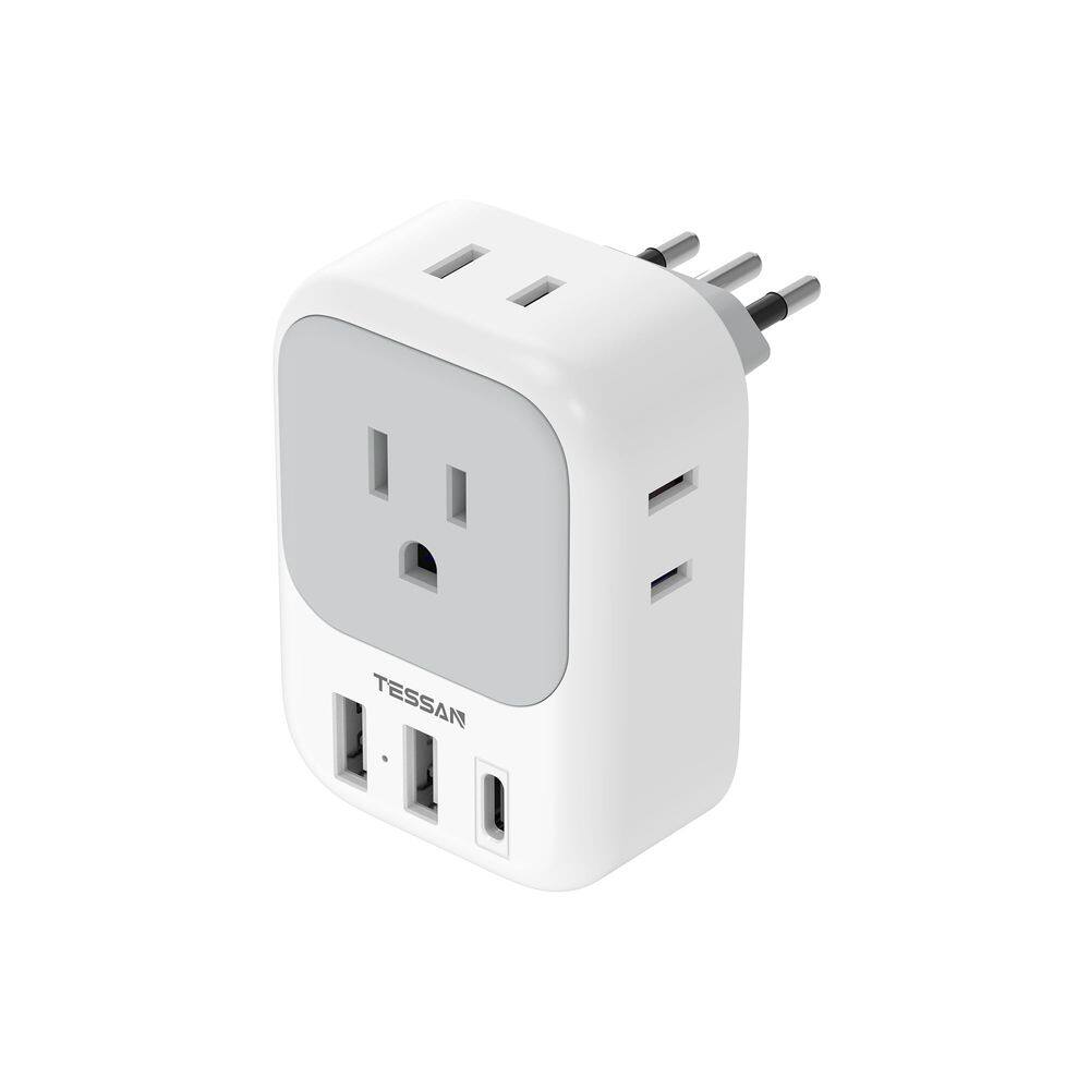 Adaptador de tomada de viagem Tessan Type L Itália com 4 tomadas, 3 USB