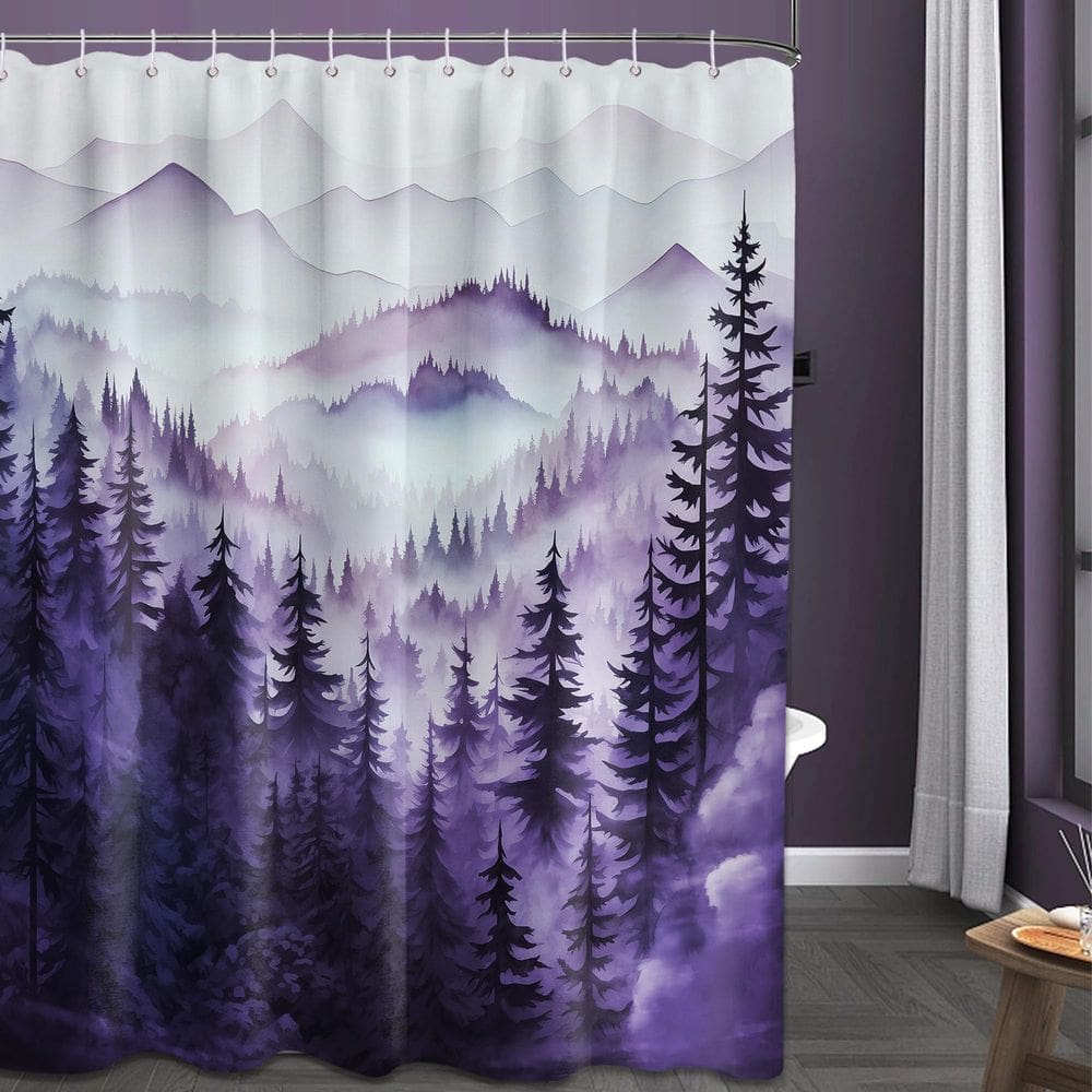Cortina de chuveiro QGHOT Mountain Forest Waterproof 180x200cm