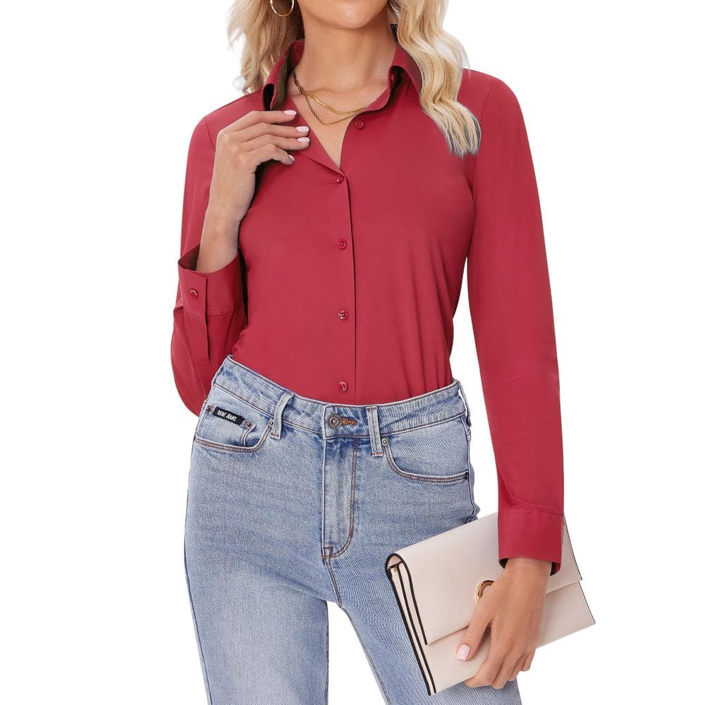 Camisas de botão para mulheres Siliteelon Slim Fit vermelhas GG