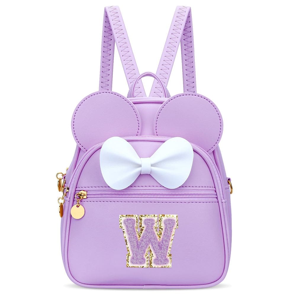 Mini mochila KKXIU Girls Initial Bowknot Purple Faux Leather