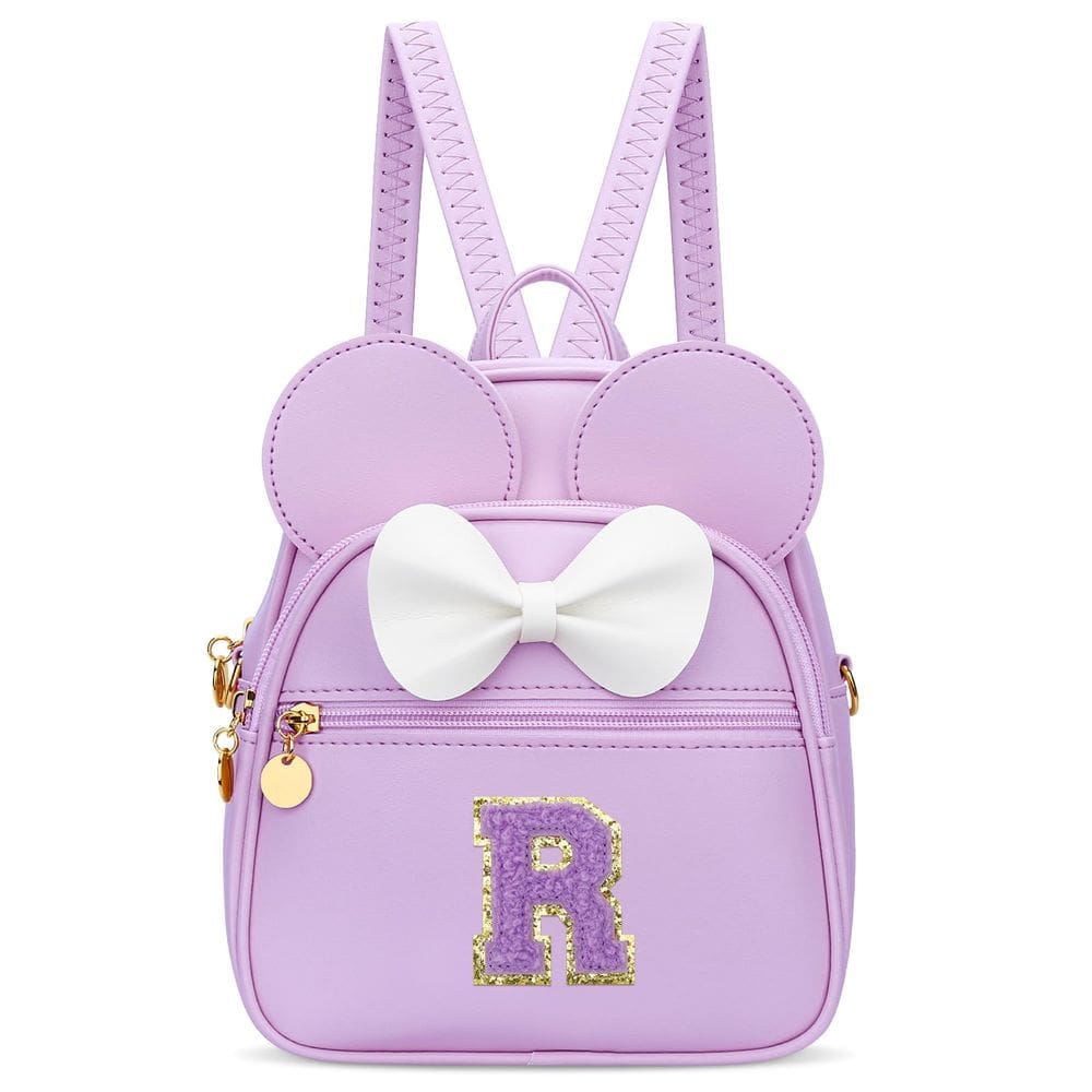 Mini mochila KKXIU Girls Initial Bowknot Purple Faux Leather
