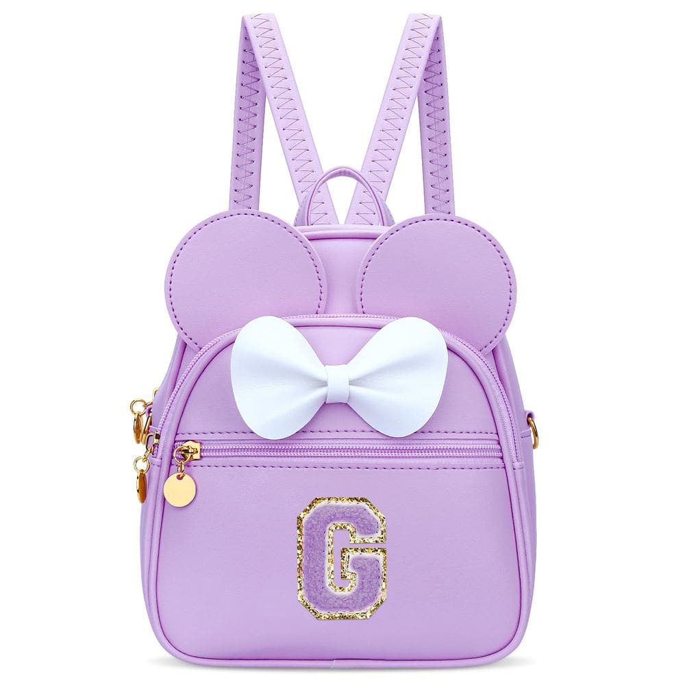 Mini mochila KKXIU Girls Initial Bowknot Purple Faux Leather