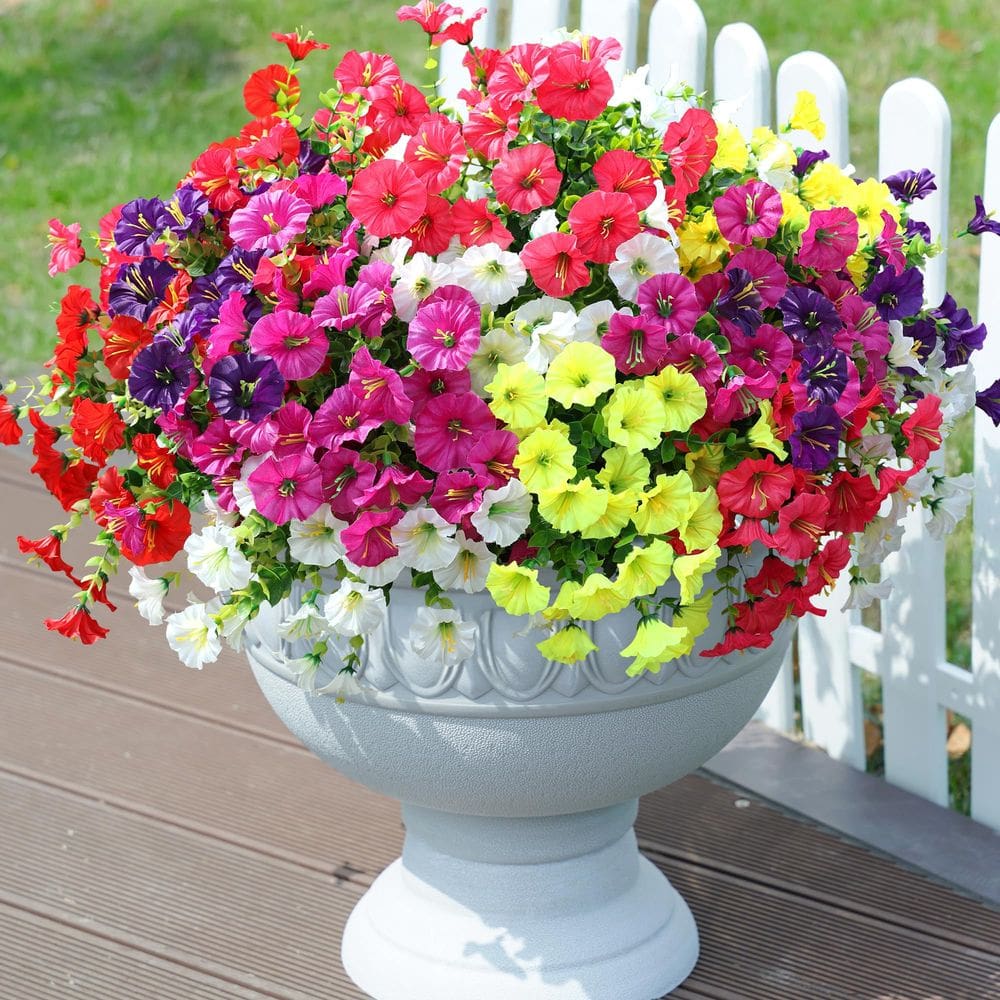 12 pacotes de flores artificiais falsas Morning Glory com eucalipto