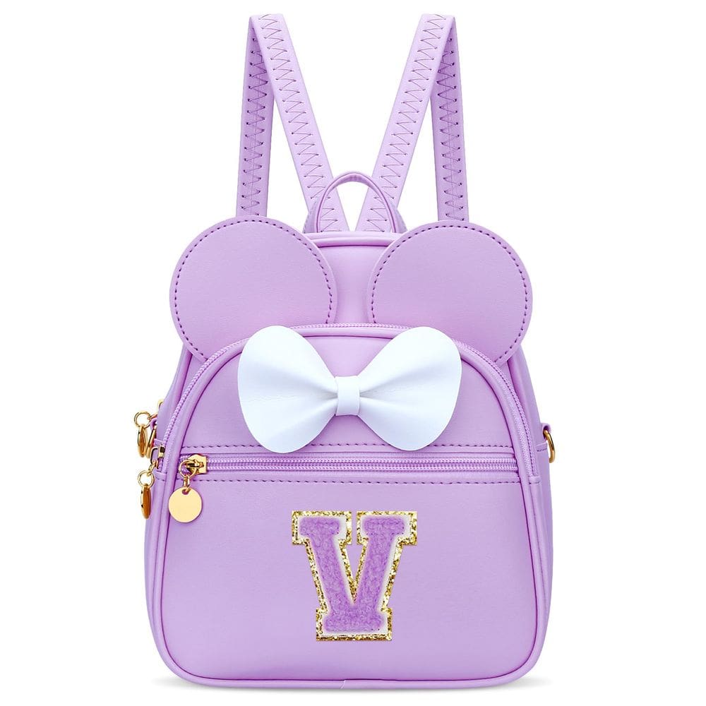 Mini mochila KKXIU Girls Initial Bowknot de couro sintético roxa