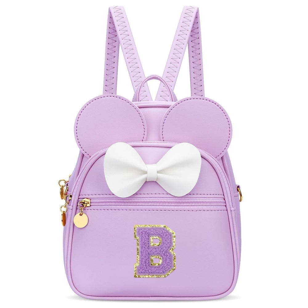 Mini mochila KKXIU Girls Initial Bowknot Purple Faux Leather