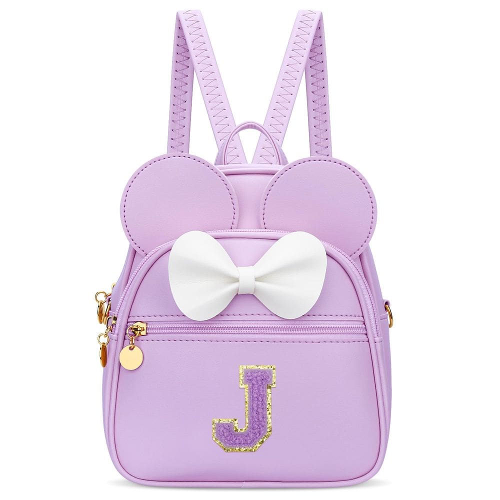 Mini mochila KKXIU Girls Initial Bowknot Purple Faux Leather