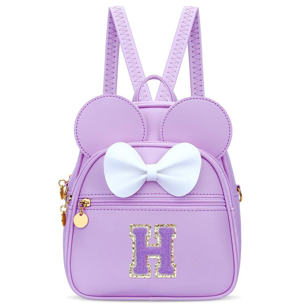 Mini mochila KKXIU Girls Initial Bowknot Purple Faux Leather