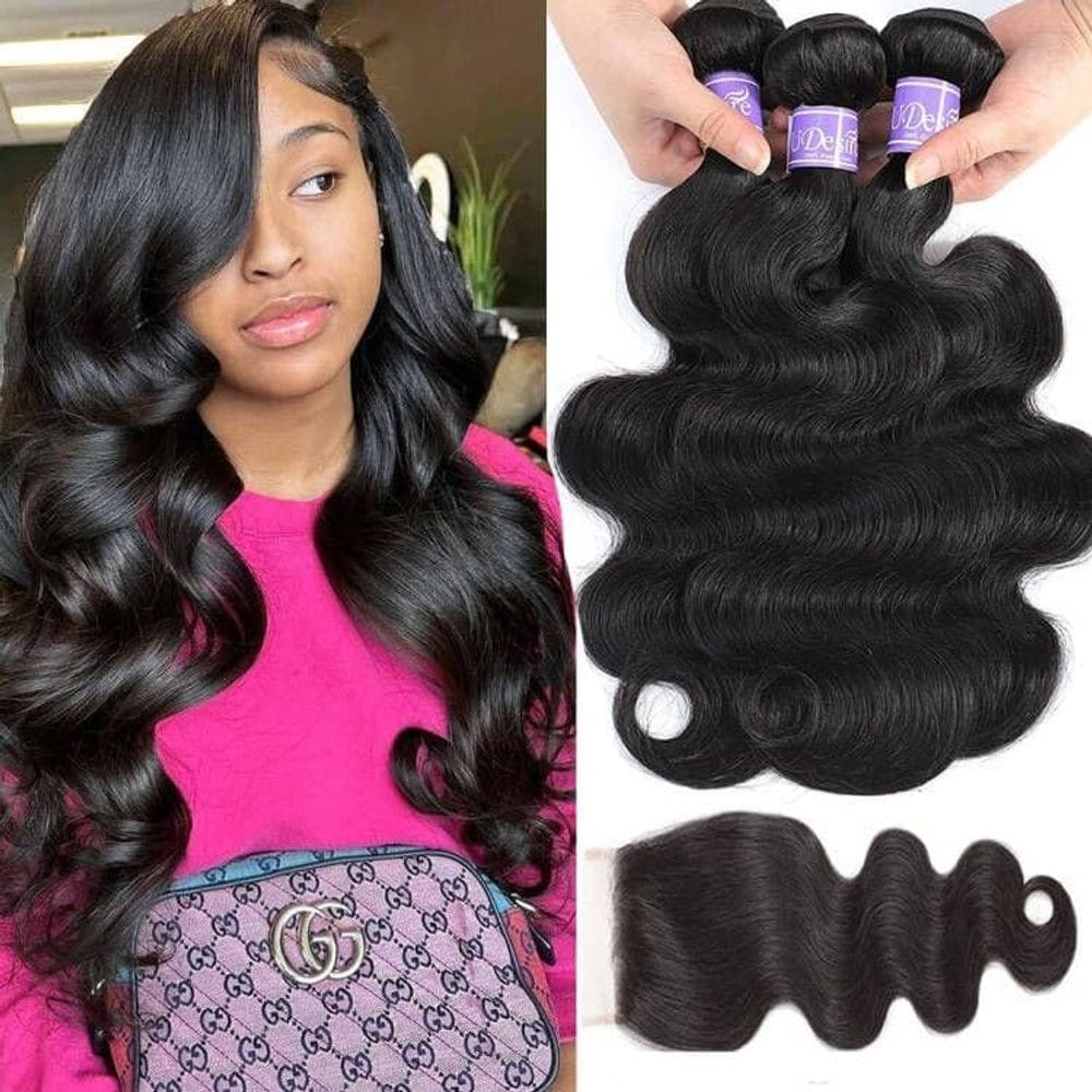 Pacotes de cabelo com fecho UDesire Body Wave 12A Grade