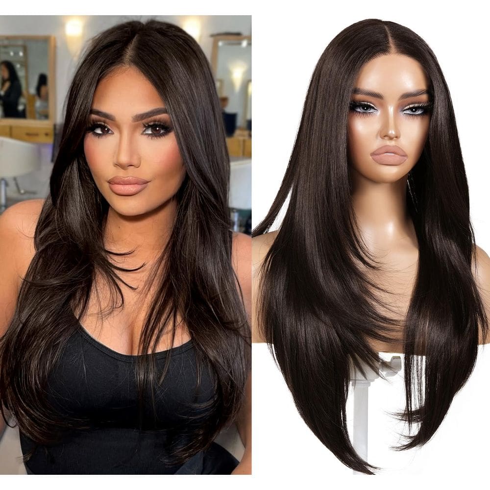 Peruca sem cola ENCOUNTERU Wear and Go marrom escuro 26"