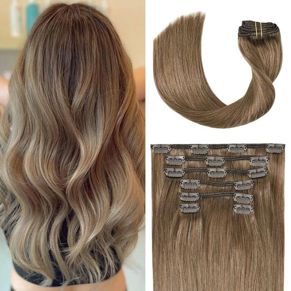 Extensões de cabelo Clip in UGOTRAYS Ash Brown 20" 70g Remy Hai