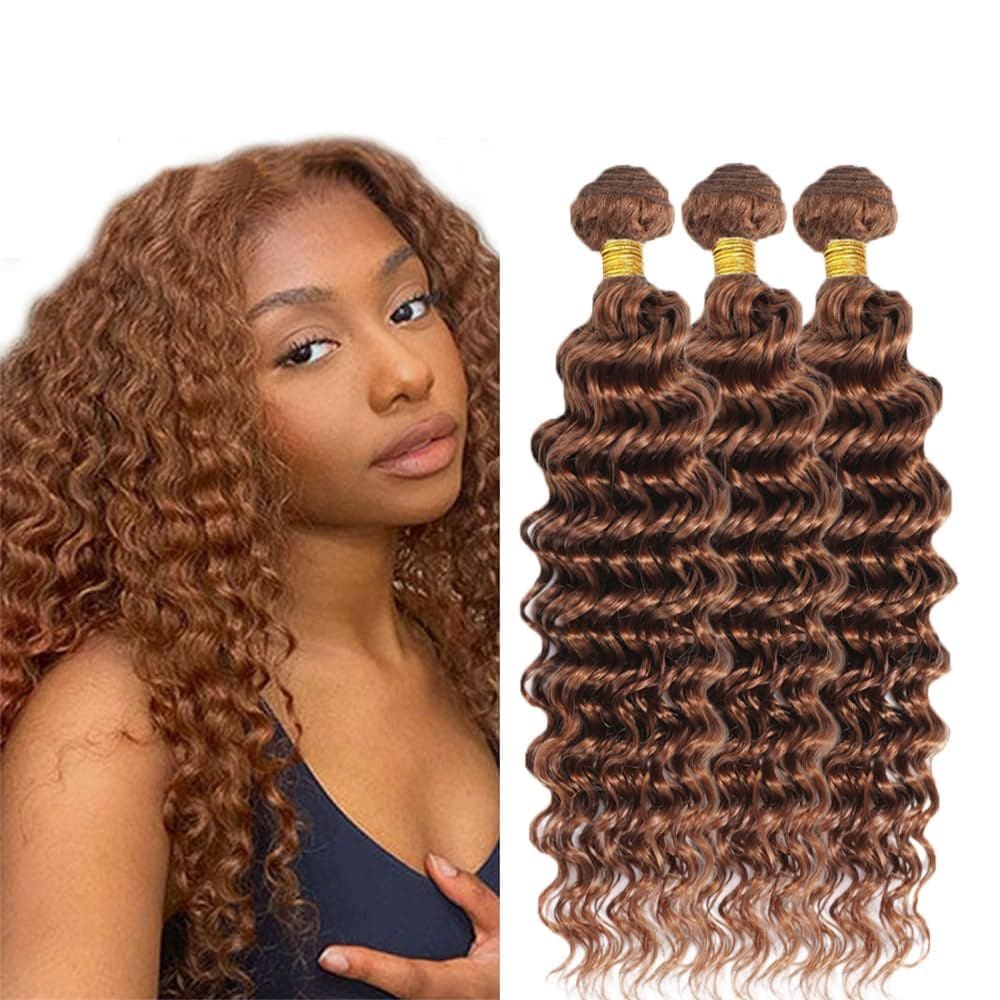 Extensões de cabelo AuokMar Deep Wave #30 Brown 3 Bundles 150%