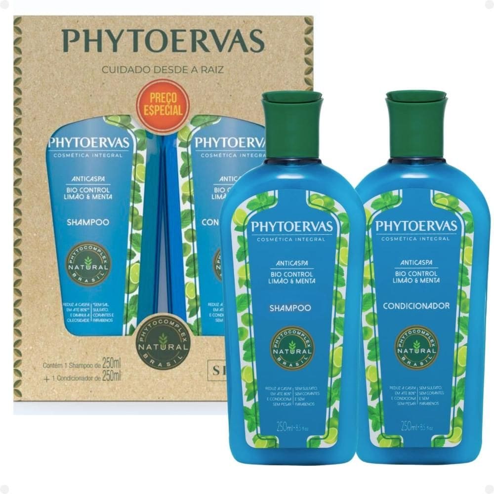 Kit Phytoervas Anticaspa Bio Control Limão E Menta: Shampoo e Condicionador 250ml