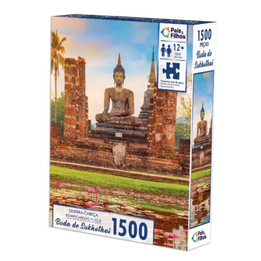 Quebra Cabeça 1500 Peças Paisagem Buda de Sukhothai Tailândia Pais e Filhos