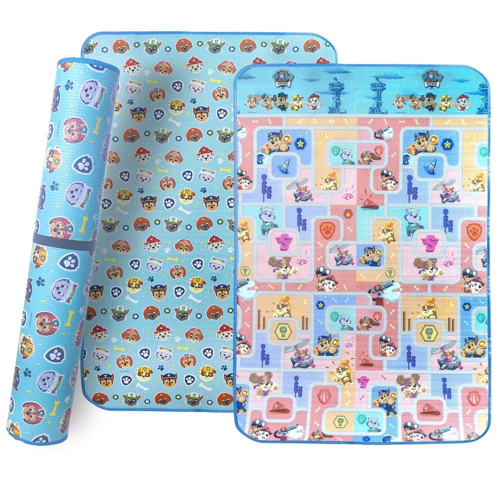 Tapete de Atividades Infantil Dobrável Tapetão Rolo 1,20x1,80m Dupla Face Meninos Estampa Patrulha Canina