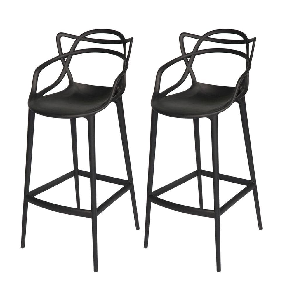 Conjunto 2 Banqueta Allegra Alta Master Empilhavel Resistente Preta Cozinha Americana Balcão Polipropileno