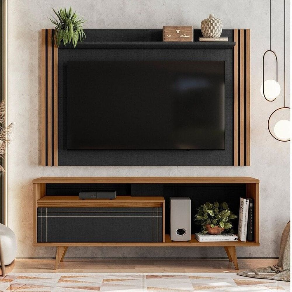 Rack com Painel para Tv até 65 Polegadas Ripado Freijo Trend/Preto TX