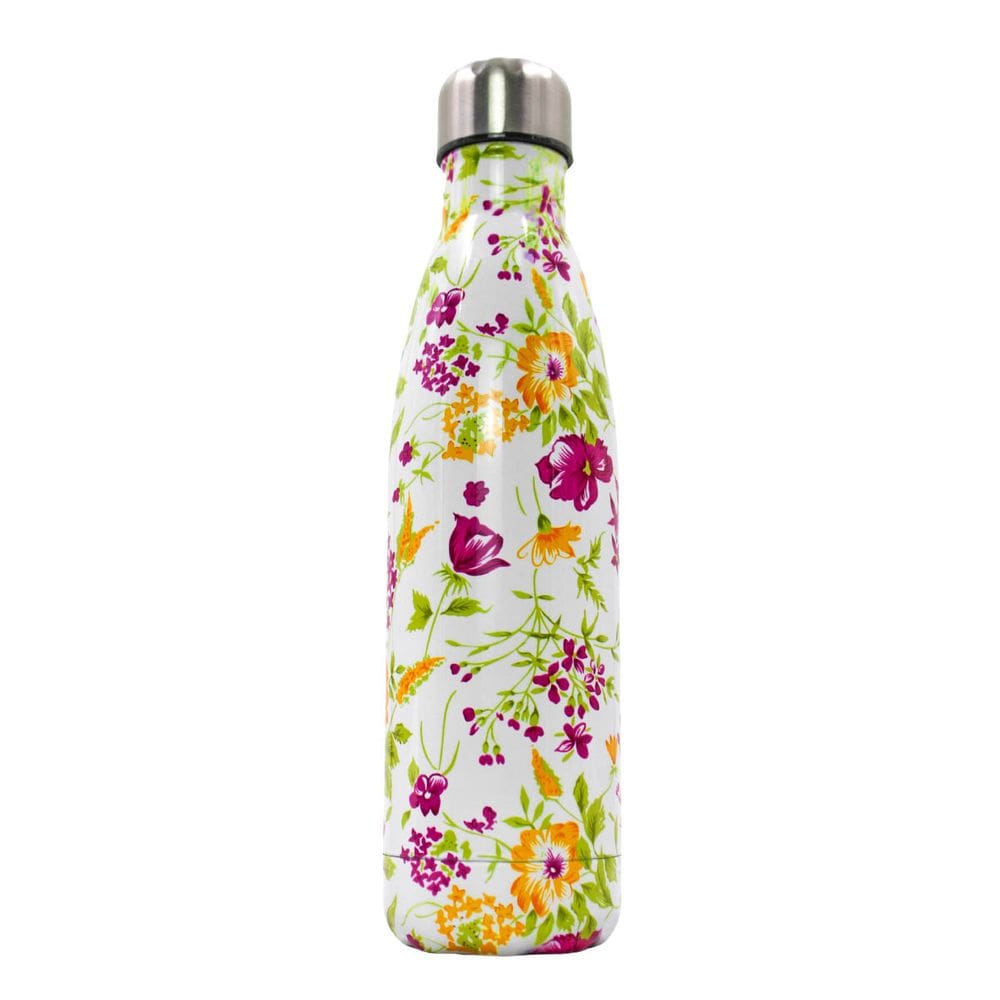 Garrafa Termica Aço Inox Com Estampa 500ml Modelo:Flores Roxo e Amarelo