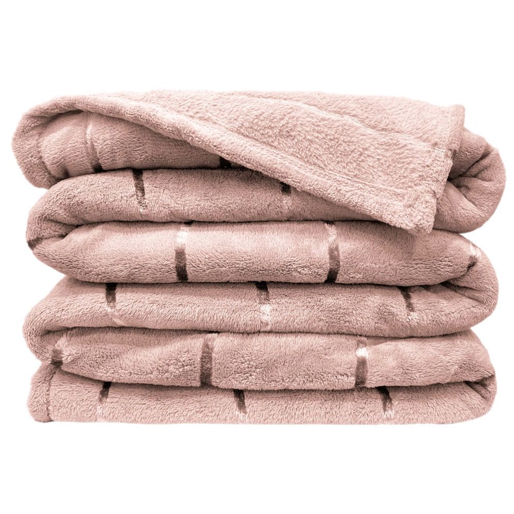 Cobertor Casa Scarpa Veneza Queen Manta Ultrasoft Premium Listrada Extra Macia - Rosê