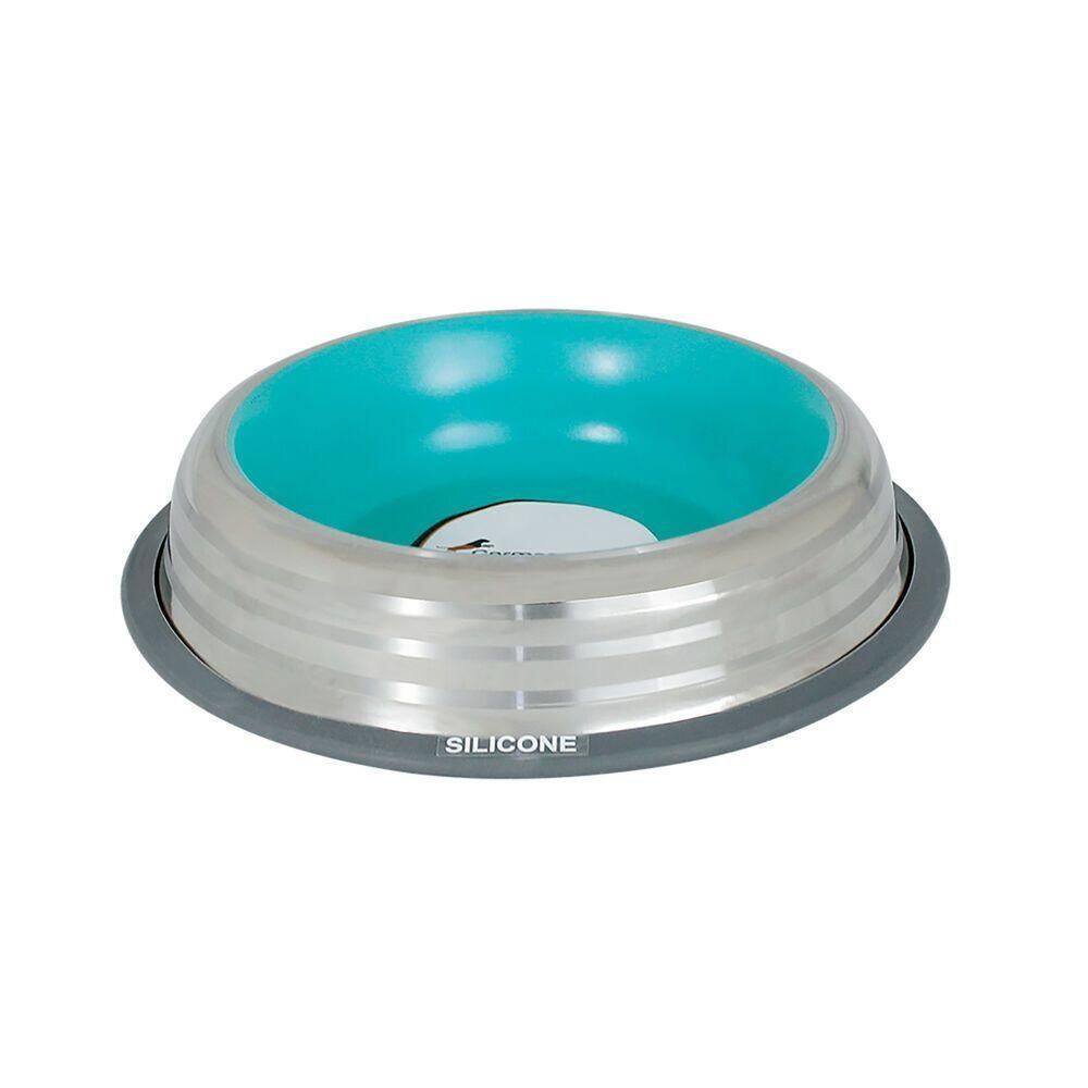 Comedouro Inox Premium Azul 850ml - Resistente, Antiderrapante E Fácil De Limpar