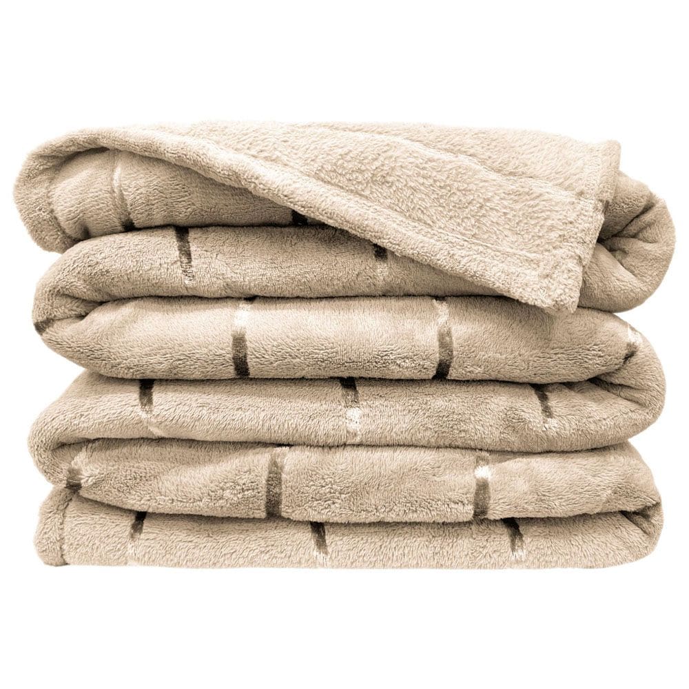 Cobertor Casa Scarpa Veneza Queen Manta Ultrasoft Premium Listrada Extra Macia - Bege