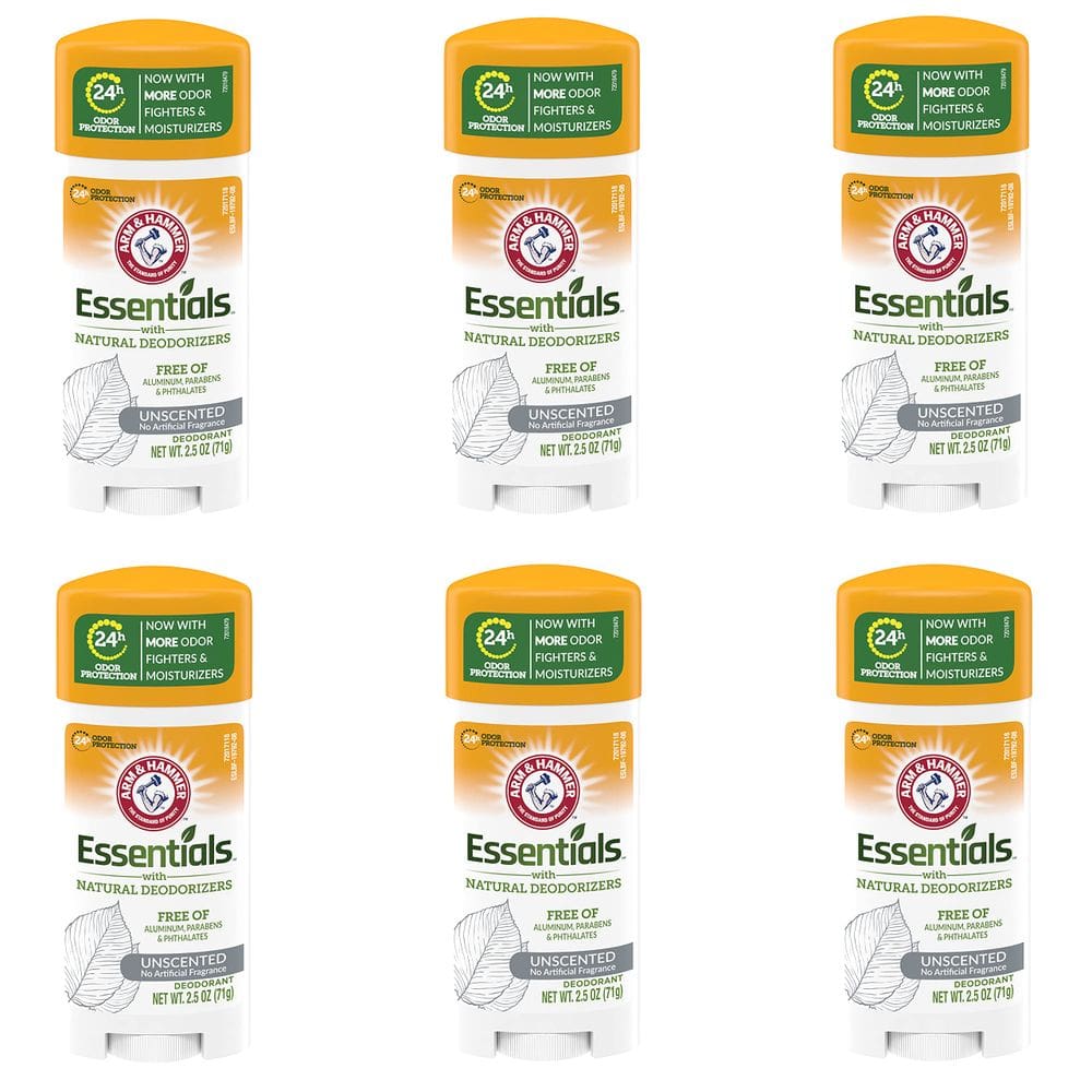 Desodorante Arm & Hammer Essentials Solid, sem perfume, 75 ml, pacote com 6