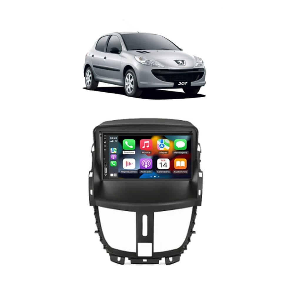 Kit Multimidia Peugeot 207 ano 2008 / 2014 7 Pol Carplay AndroidAuto - 708BR Roadstar