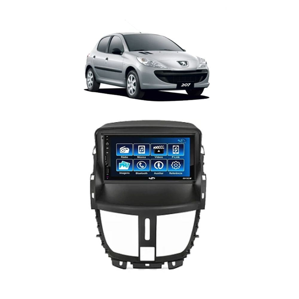 Kit Multimídia Peugeot 207 ano 2008 / 2014 7 Pol Mp5 Bt Usb Sd Espelhamento
