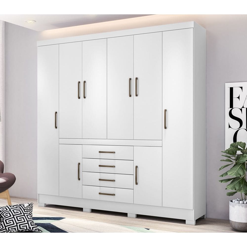 Guarda Roupa Casal New Realce ELE/ELA 201cm - Branco Demóbile
