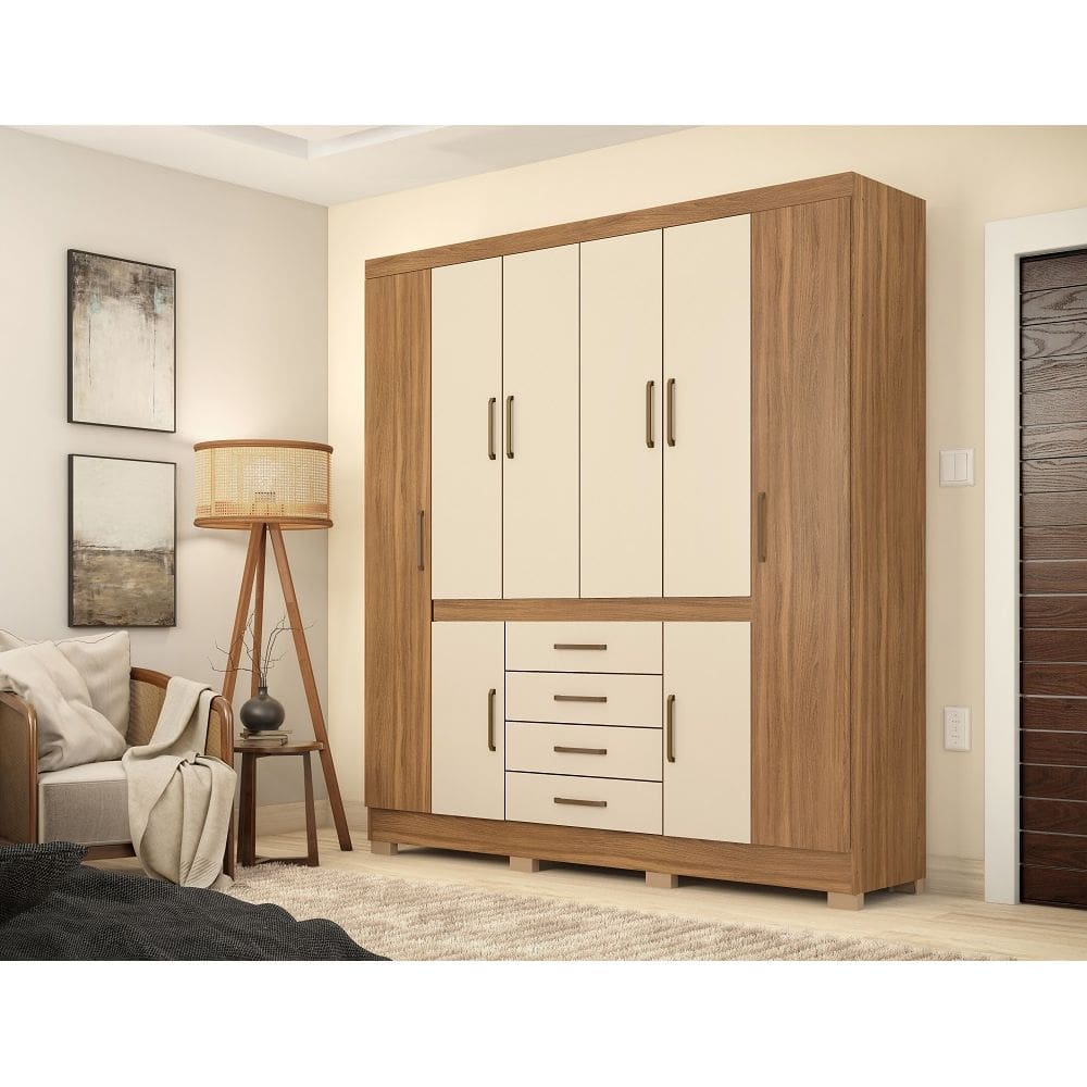 Guarda Roupa Casal New Realce ELE/ELA 201cm - Amêndola Touch/Off White Demóbile