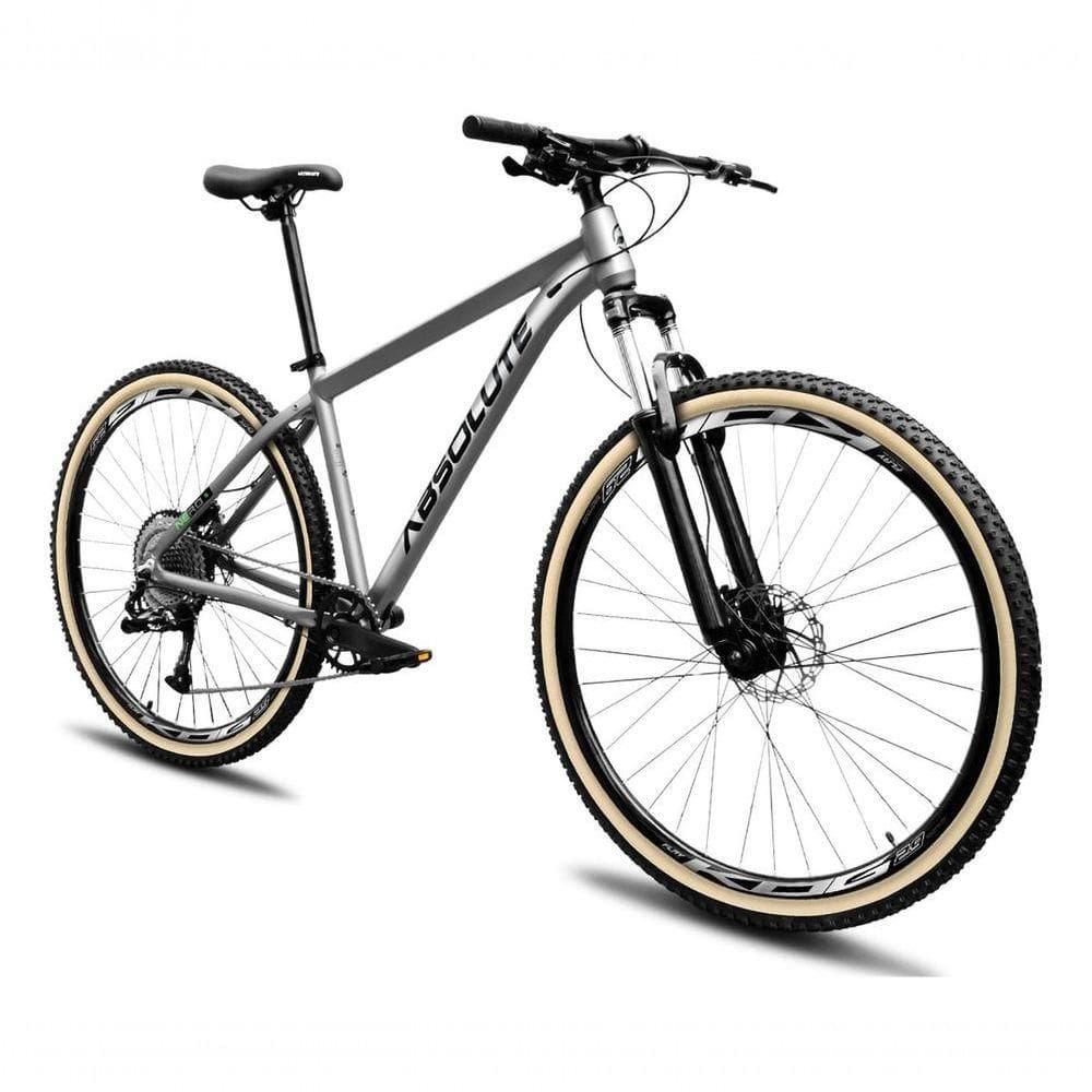 Bicicleta Aro 29 Absolute Nero 5 12v Garfo Trava No Guidão Freios Hidráulicos Com Pneu Faixa Cinza Tam 13