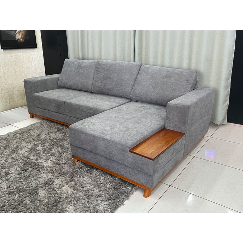 Sofá 3 Lugares Living Cinza Bouclé Aline Plus